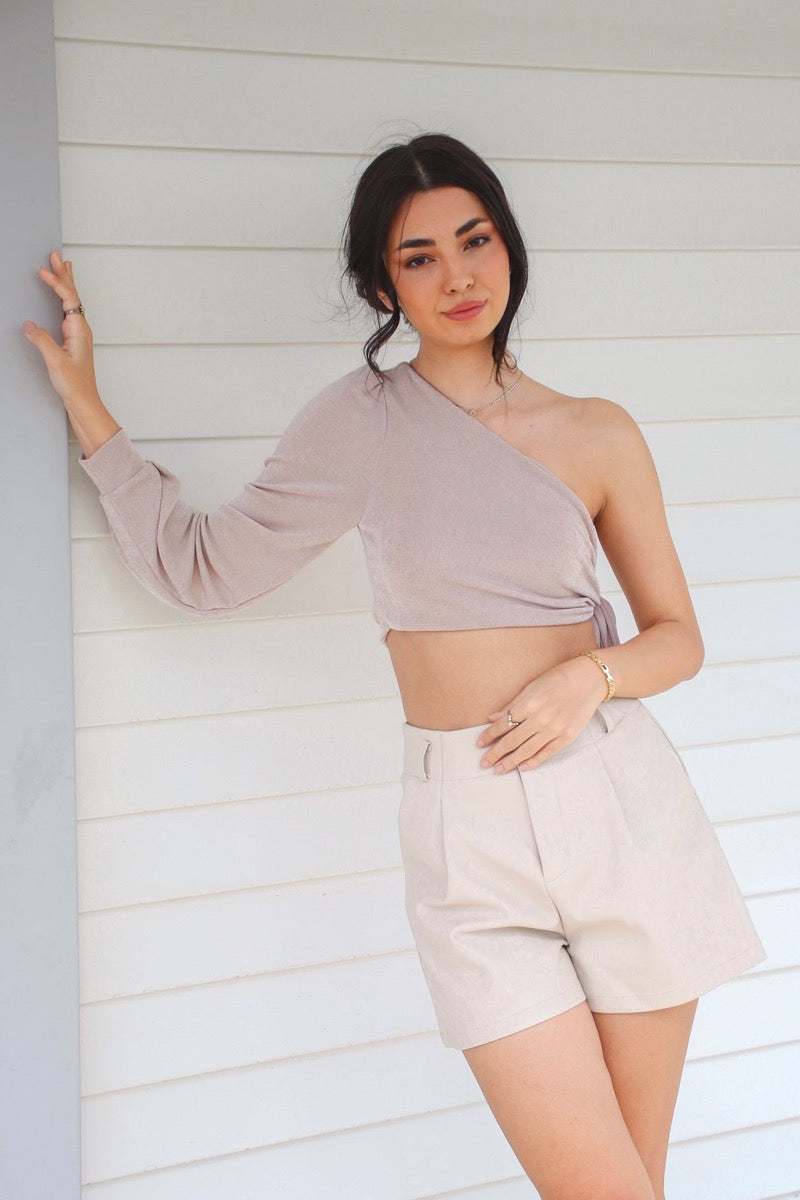 Glen One Shoulder Top Champagne